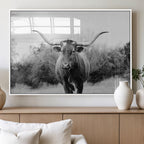 Longhorn Photography Wall Art Canvas Print, Framed Western Cow Texas Ranch Decor