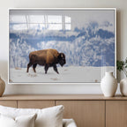 Bison Snow Wall Art Canvas Print, Framed Wildlife Scene, Western Ranch Style Decor