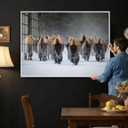 Bison Herd Wall Art Canvas Print, Framed Rustic Wildlife Decor, Snowy Bison Landscape