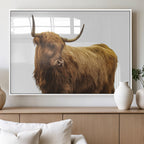 Highland Cow Wall Art Canvas Print, Framed Rustic Farmhouse Animal Portrait