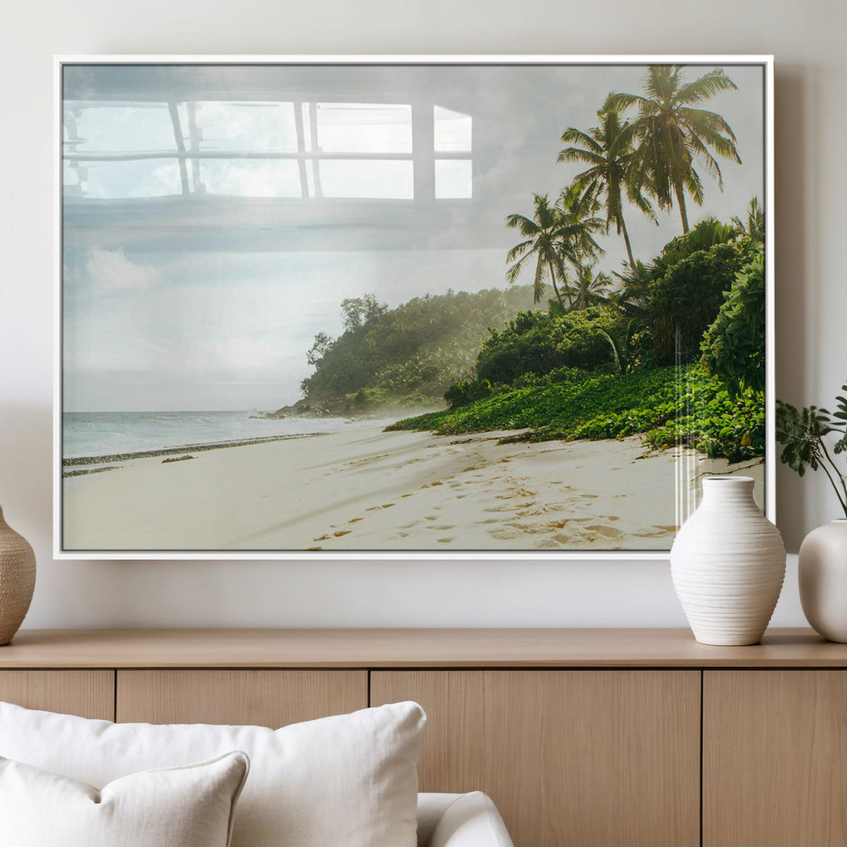 Relaxing Beach Wall Art Canvas Print, Framed Ocean View Coastal Serenity