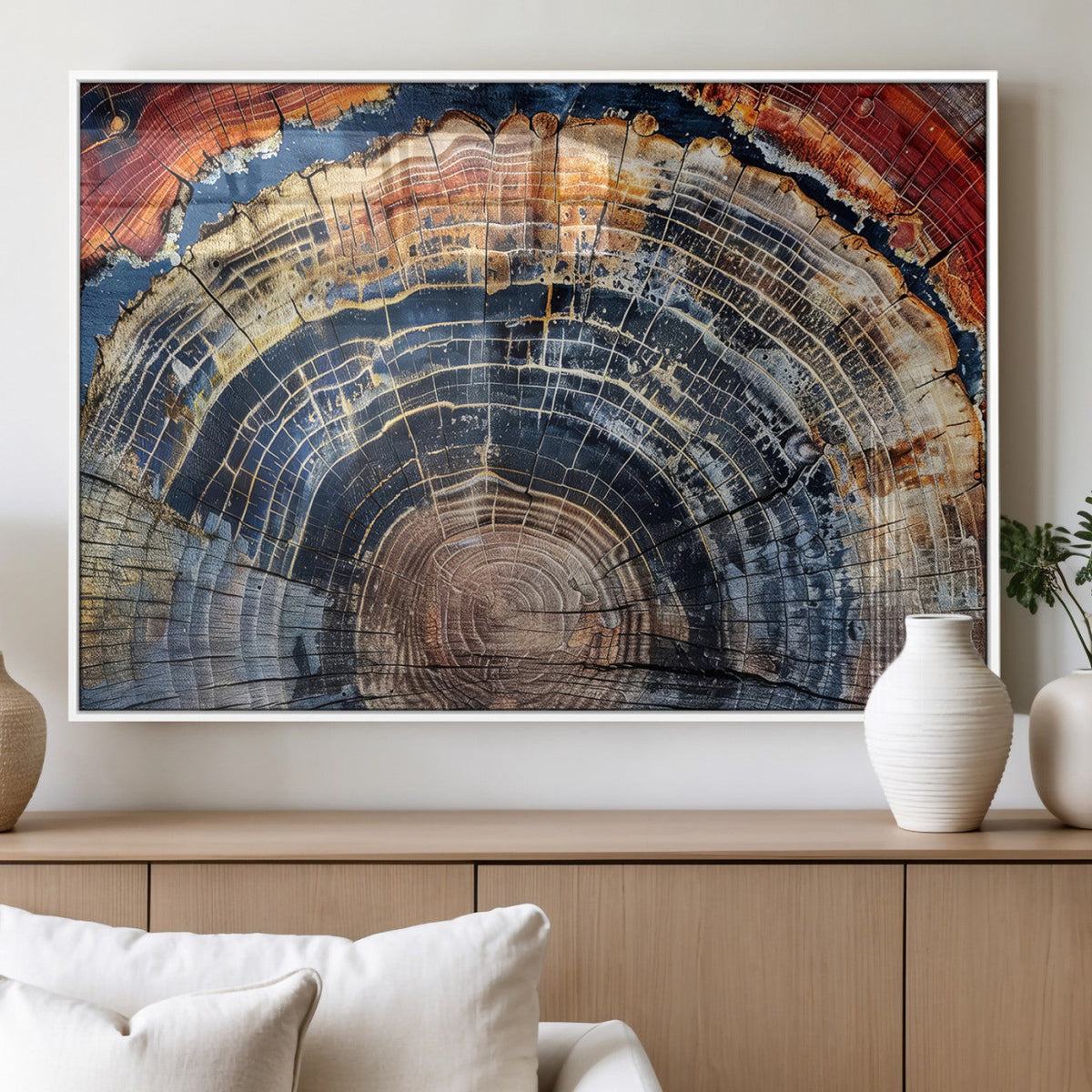 Tree Rings Wall Art Canvas Print, Framed Petrified Wood Art, Modern Rustic Decor