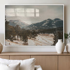 Mountain Landscape Wall Art Canvas Print, Framed Snowy Peaks Alpine Winter