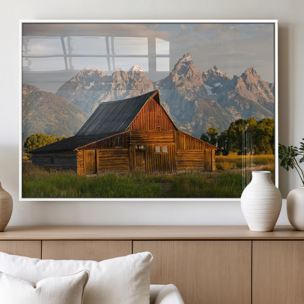 Rustic Barn Wall Art Canvas Print, Framed Western Landscape Art, Farmhouse Style Decor