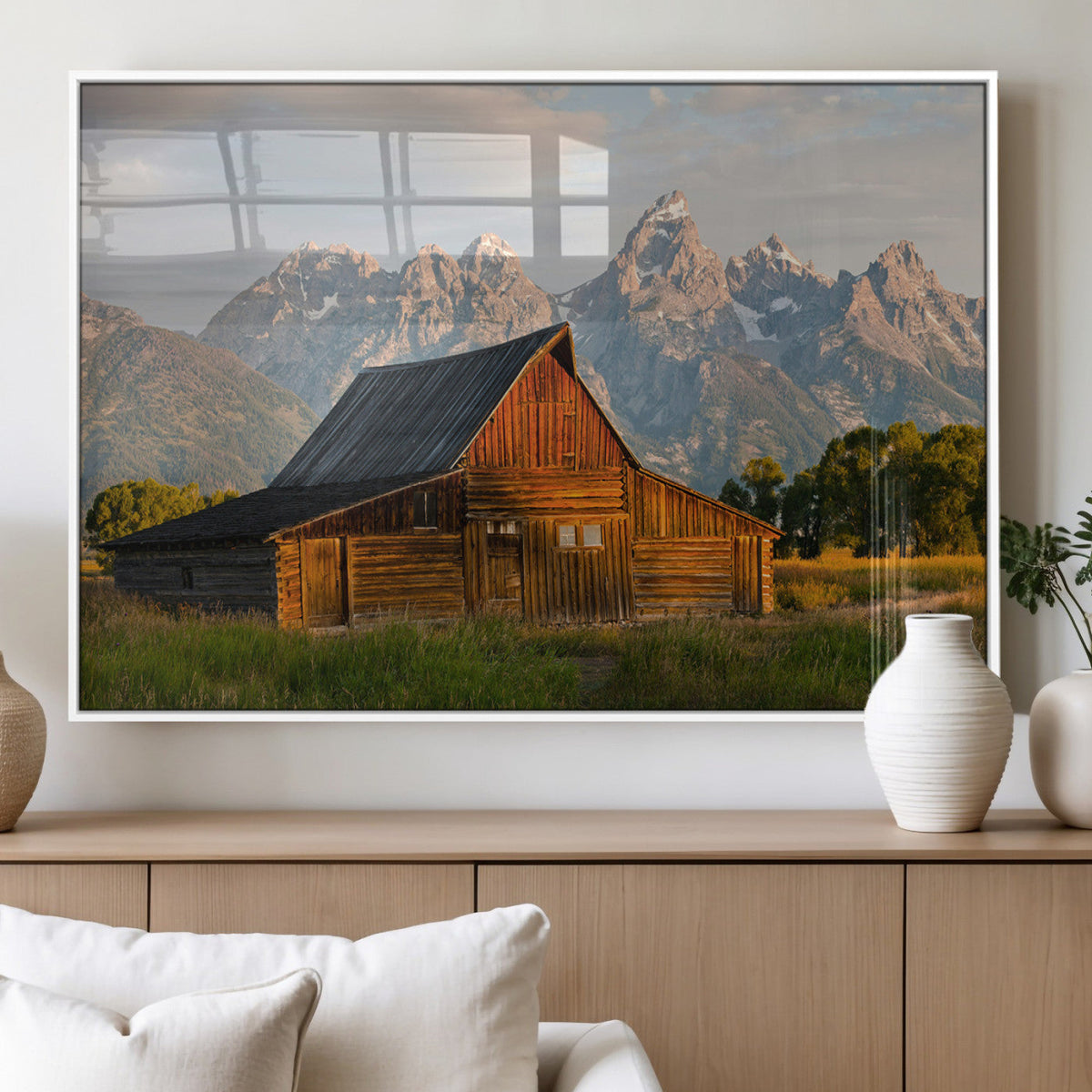 Rustic Barn Wall Art Canvas Print, Framed Western Landscape Art, Farmhouse Style Decor