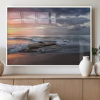 Golden Hour Wall Art Canvas Print, Framed Tranquil Waves Beach Sunset