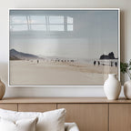 Minimalist Beach Wall Art Canvas Print, Framed Coastal Serenity Soft Sand