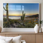 Saguaro Cactus Wall Art Canvas Print, Framed Desert Sunset Art, Southwestern Scene
