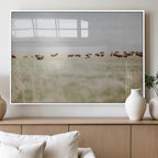 Bison Herd Wall Art Canvas Print, Framed Western Landscape with Bison in Grassland