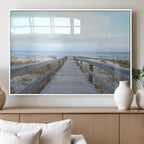 Beach Boardwalk Wall Art Canvas Print, Framed Coastal Serenity Ocean View