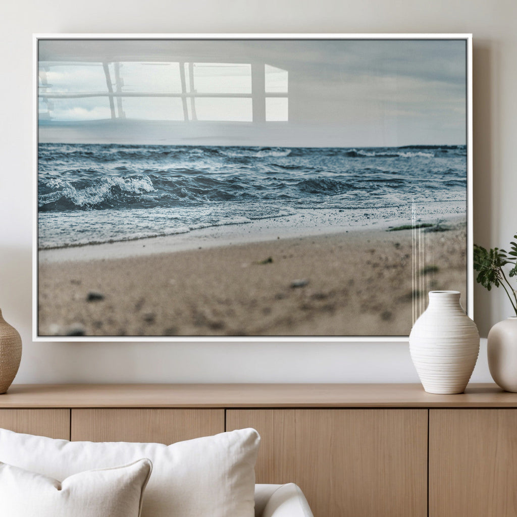Ocean Wall Art Canvas Print, Framed Moody Seascape with Waves and Horizon