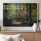 Autumn Forest Wall Art Canvas Print, Framed Fall Woodland with Golden Leaves