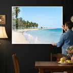 Palm Tree Coast Wall Art Canvas Print, Framed Island Getaway with Crystal Blue Water