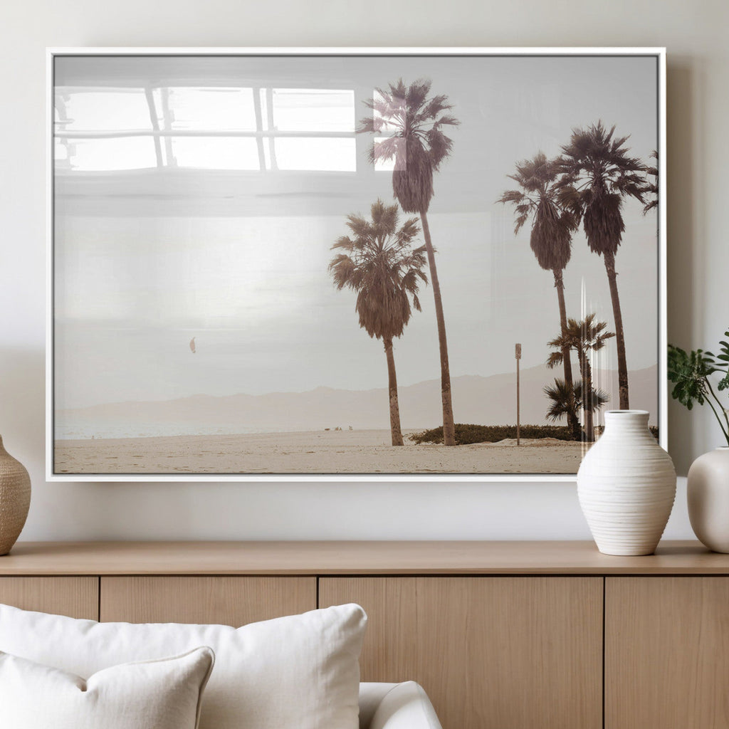 Coastal Light Wall Art Canvas Print, Framed Relaxing Shoreline Art, Minimalist Ocean Tropical Decor