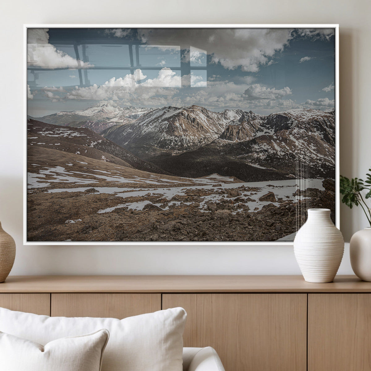 Mountain Landscape Wall Art Canvas Print, Framed Snowy Peaks Art, Rugged Highlands Rustic Adventure Decor