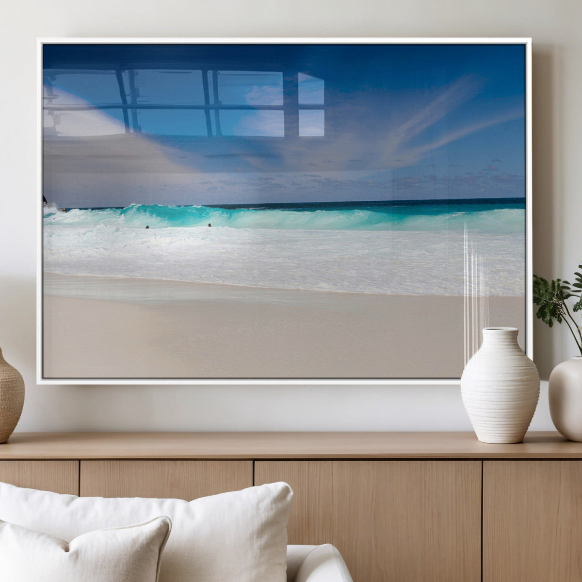 Ocean Breeze Wall Art Canvas Print, Aqua Waves and Coastal Horizon Under a Blue Sky