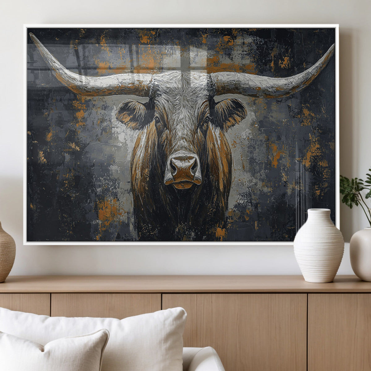Rustic Bull Wall Art Canvas Print, Longhorn Wall Decor