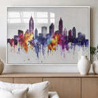 Atlanta Skyline Wall Art Canvas Print, Framed Colorful Watercolor Cityscape