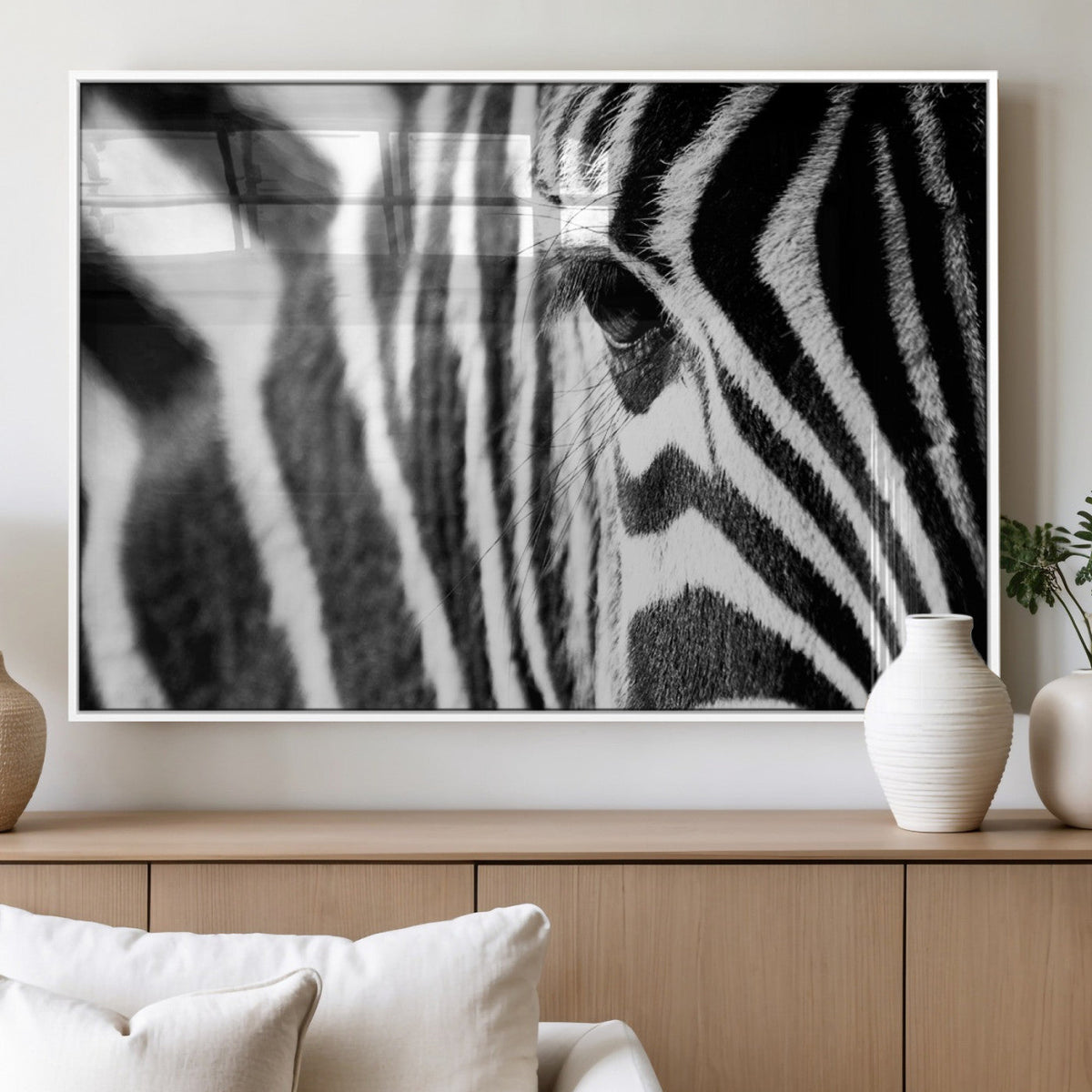Zebra Stripes Wall Art Canvas Print, Black and White Close Up Wildlife Pattern