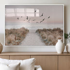 Coastal Pathway Canvas Wall Art Print, Framed Seaside Landscape with Beach and Birds