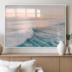 Sunset Surfing Wall Art Canvas Print, Ocean Wave Surfer with Golden Sky