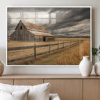 Rustic Farm Barn Wall Art Canvas Print, Stormy Sky Country Decor