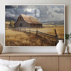 Golden Wheat Field Barn Canvas Print, Rustic Farm Landscape Under Dramatic Sky