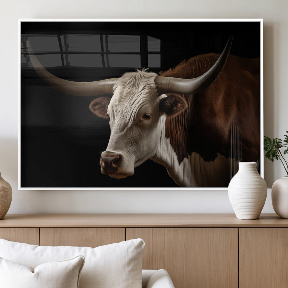Texas Longhorn Bull Canvas Wall Art, Rustic Western Farmhouse Decor