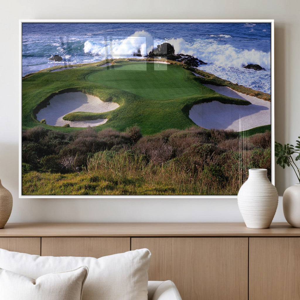California Pebble Beach Golf Links Wall Art Canvas Print, Iconic Monterey Coastal Golf Course