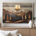 Wooden Mountain Layers Art | Rustic Pine Tree Landscape