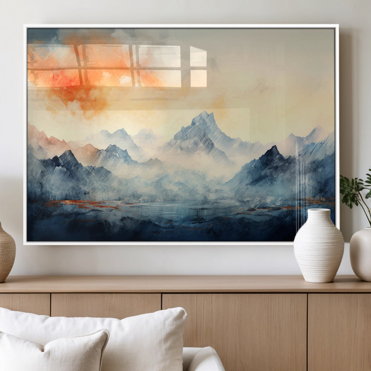 Warm Clouds Abstract Mountain Wall Art, Modern Landscape Canvas Print