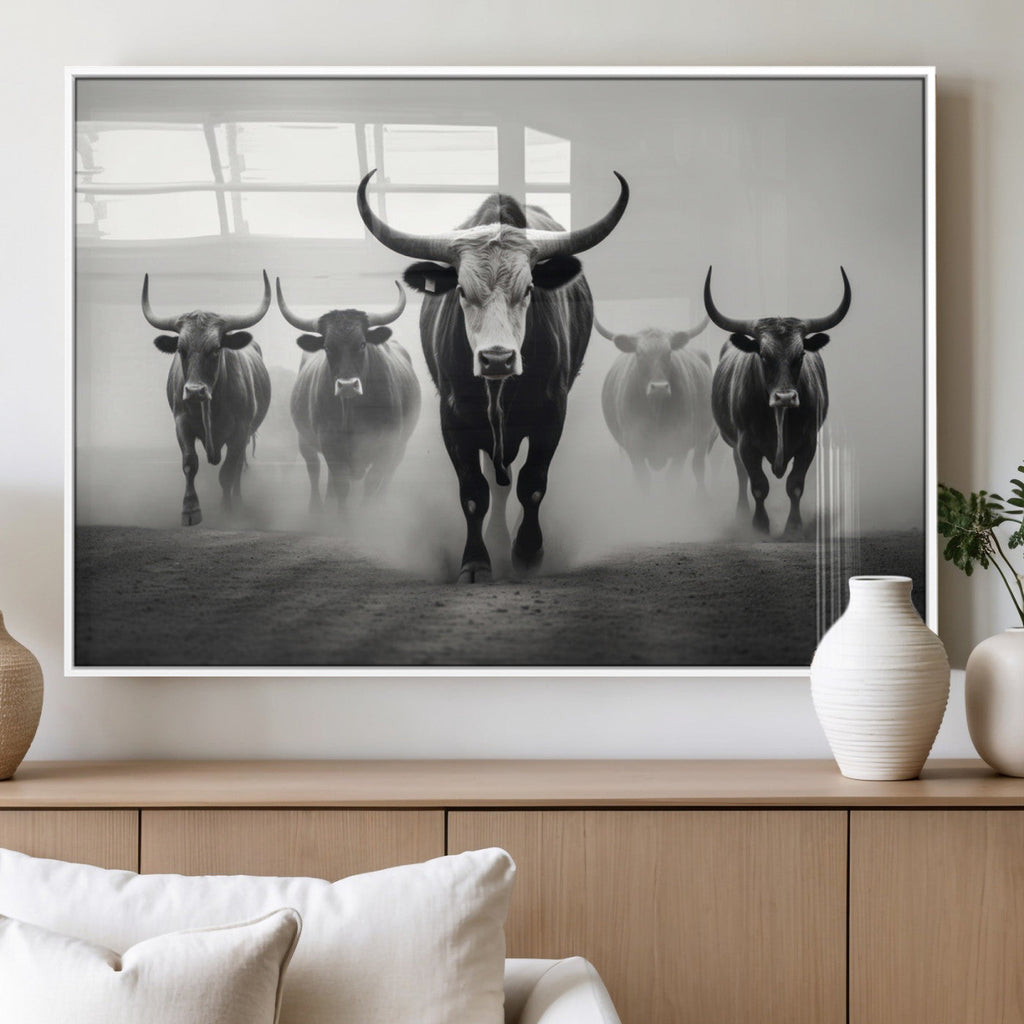 Texas Longhorn Wall Art Canvas Print, Framed Speckled Cow