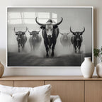 Texas Longhorn Wall Art Canvas Print, Framed Speckled Cow