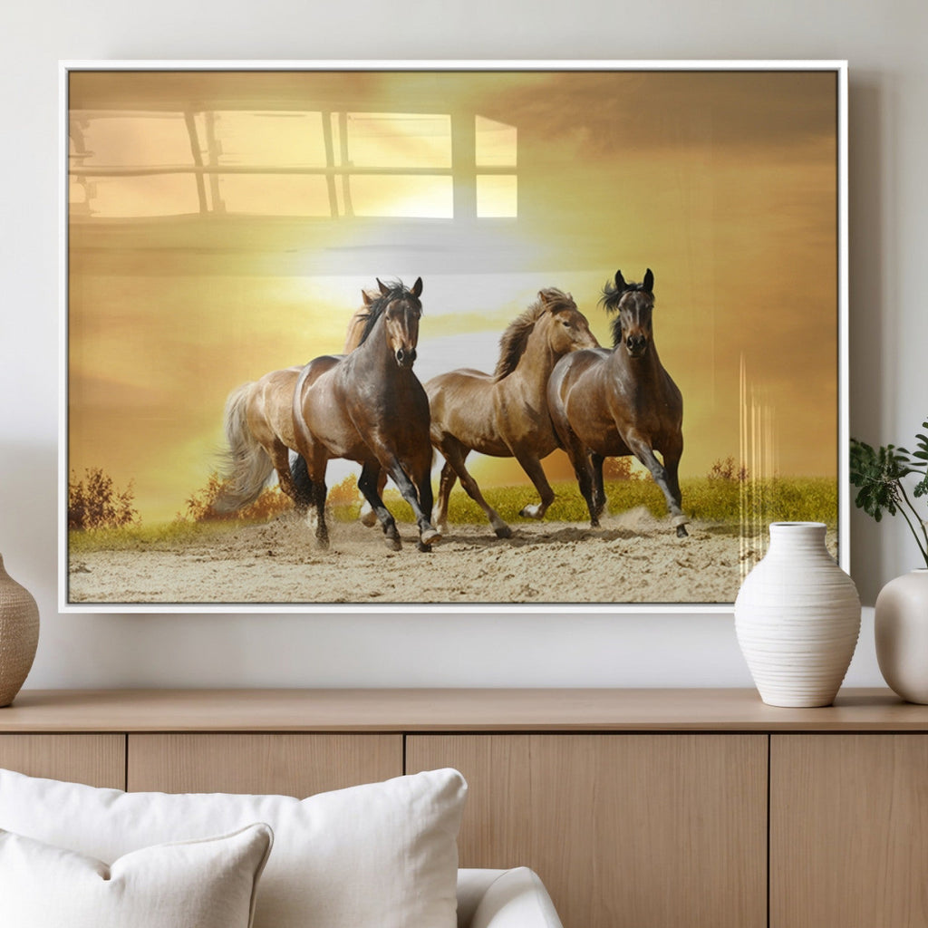 Wild Horses Wall Art Canvas Print, Framed Galloping Herd