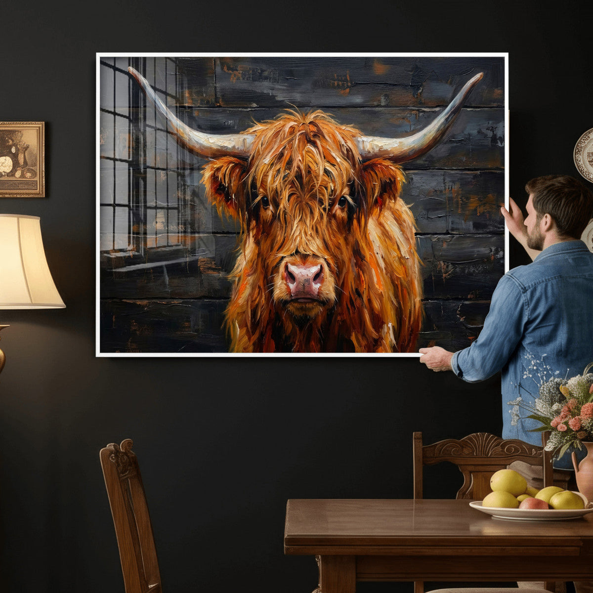 Highland Cow Wall Art Canvas Print, Rustic Farm Animal