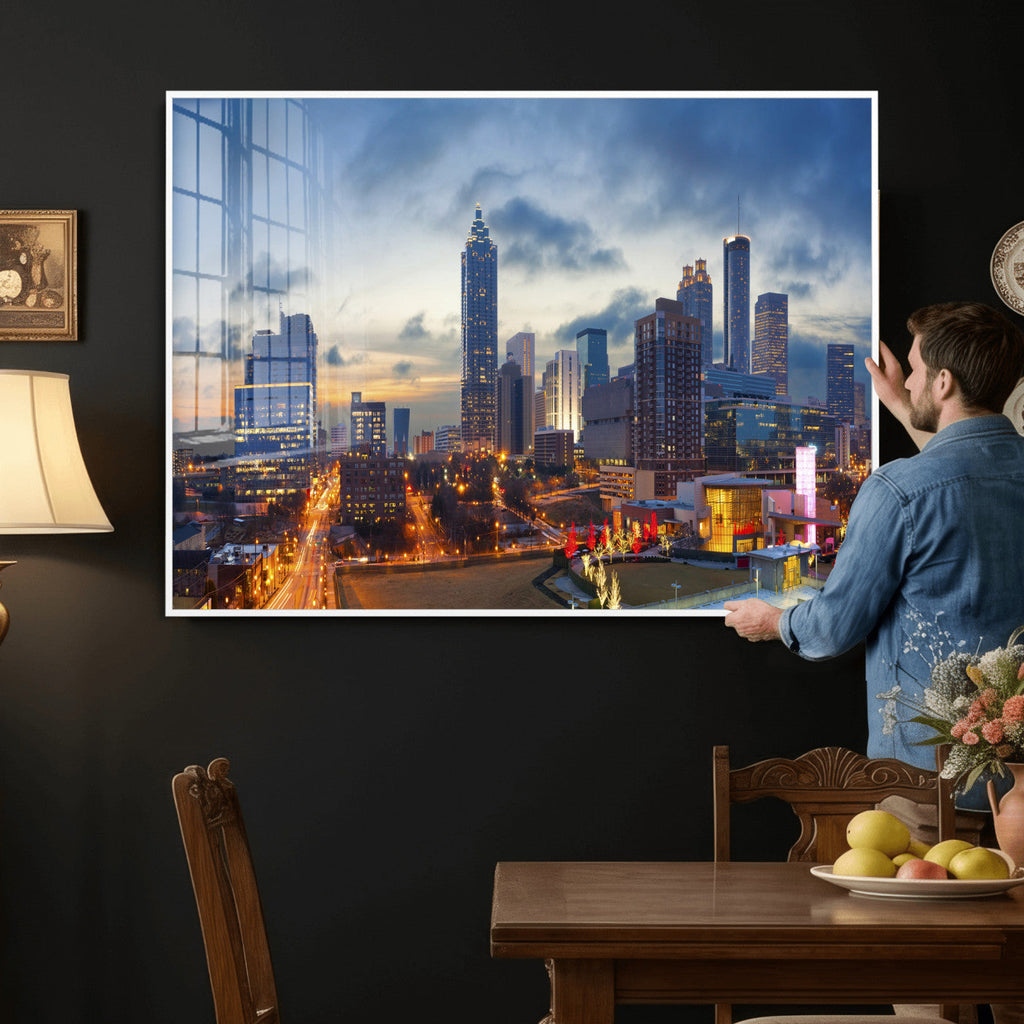 Atlanta Skyline Wall Art Canvas Print, Atlanta Downtown Night Cityscape