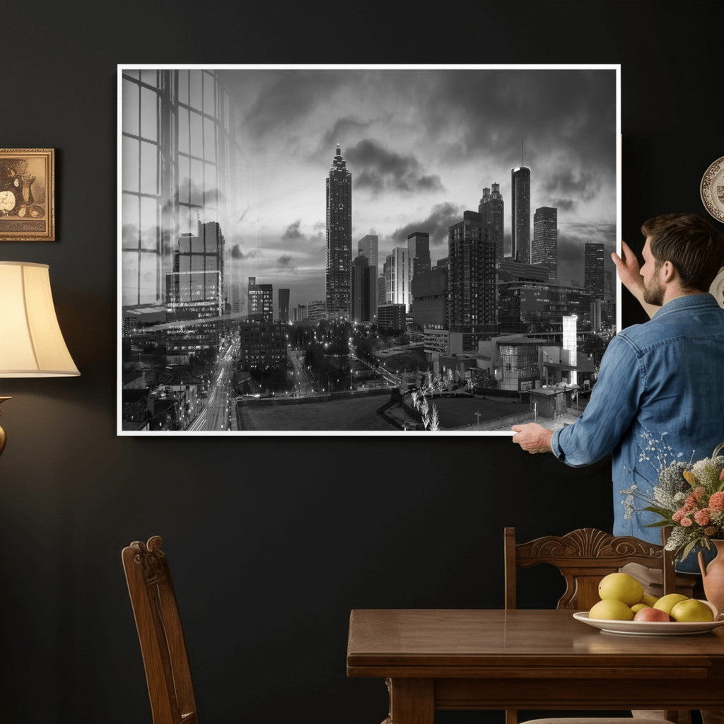 Atlanta Skyline Wall Art Canvas Print, Atlanta Downtown Night Cityscape