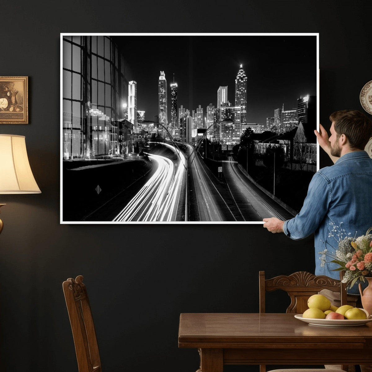 Atlanta Skyline Wall Art Canvas Print, Atlanta Downtown Night Cityscape