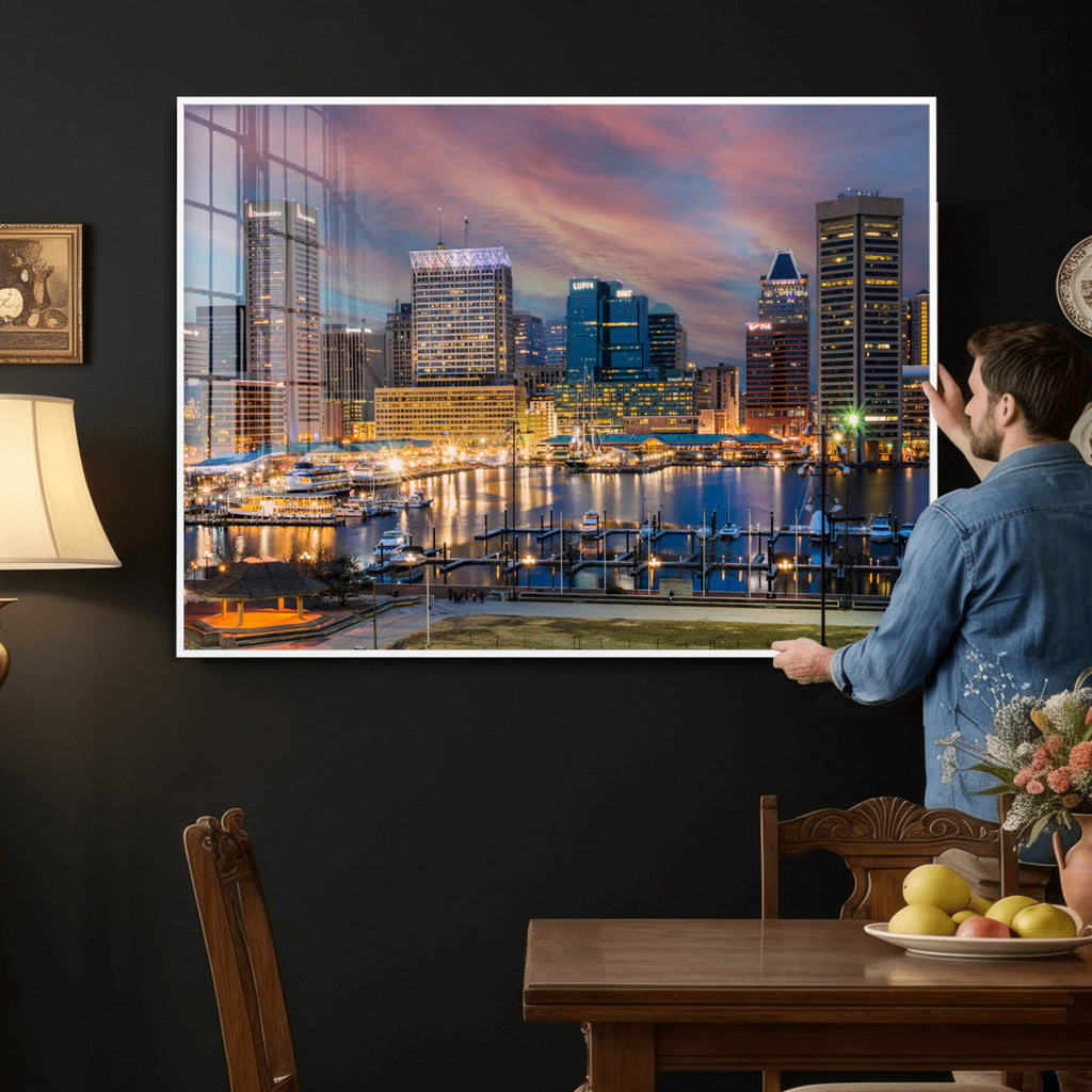 Baltimore Skyline Wall Art Canvas Print, Baltimore Downtown Night Cityscape