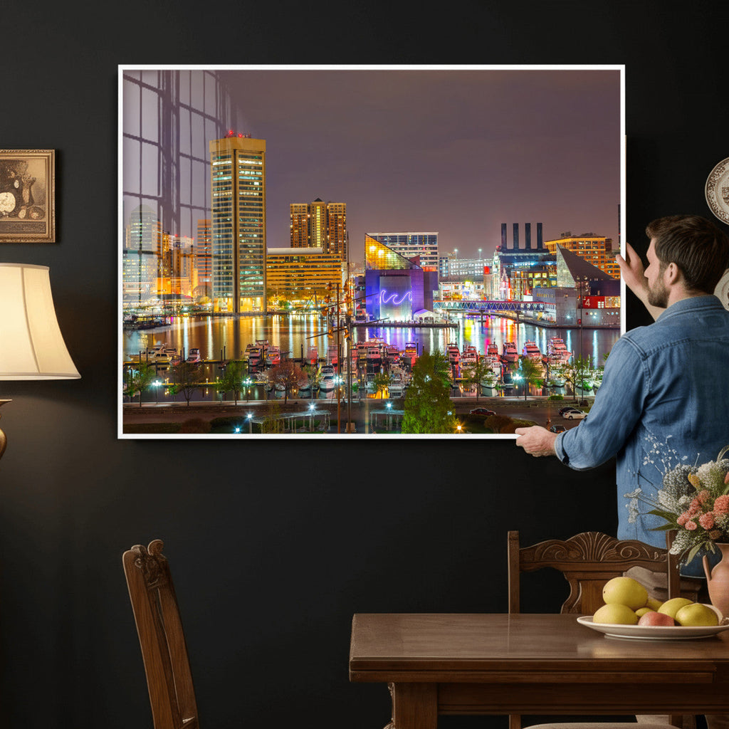 Baltimore Skyline Wall Art Canvas Print, Baltimore Downtown Night Cityscape