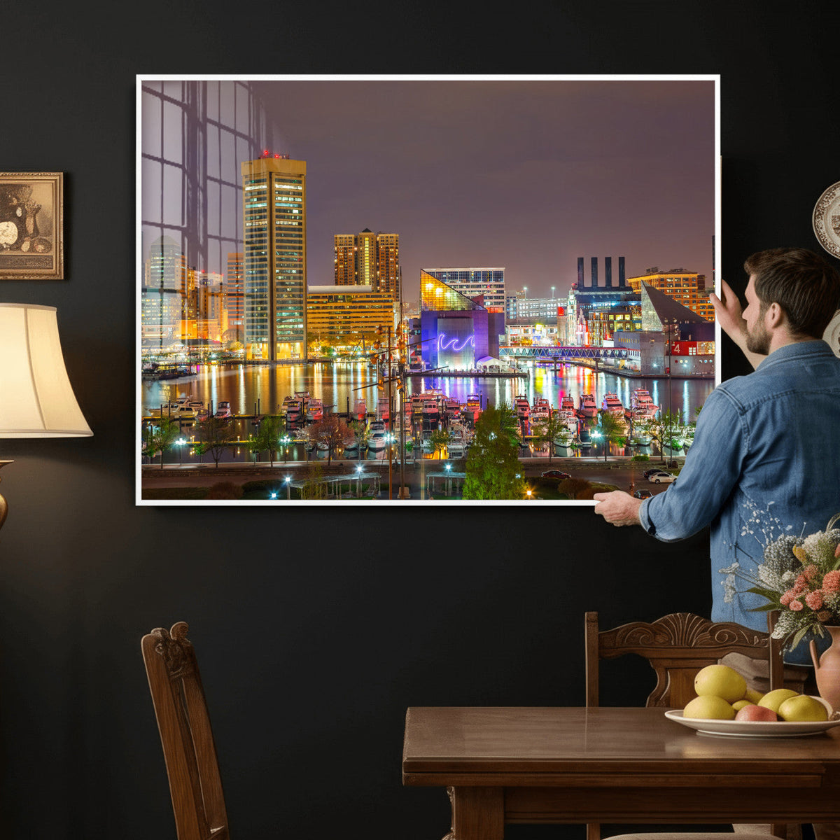 Baltimore Skyline Wall Art Canvas Print, Baltimore Downtown Night Cityscape