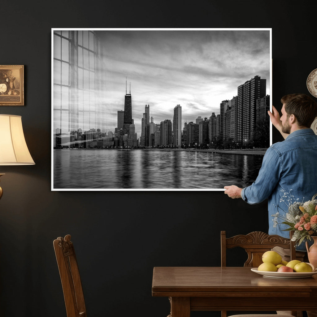 Chicago Wall Art Canvas Print, Chicago City Downtown Night Cityscape
