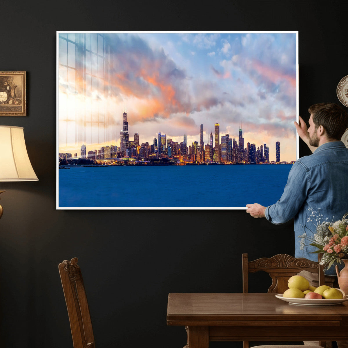 Chicago Wall Art Canvas Print - Chicago City Downtown Night Cityscape