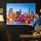 Chicago Wall Art Canvas Print, Chicago City Downtown Night Cityscape
