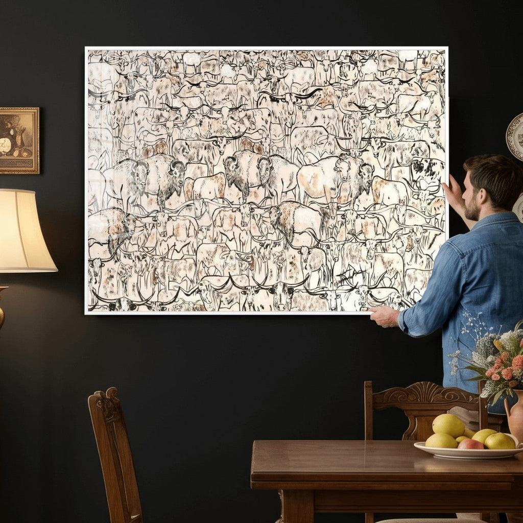 Abstract Bison Wall Art Canvas Print, Abstract Animal Art for Cabin Decor