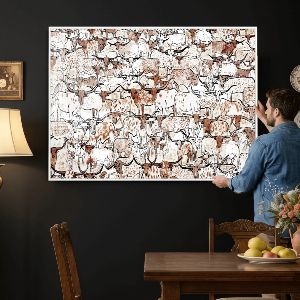 Abstract Longhorn Herd Wall Art Canvas Print