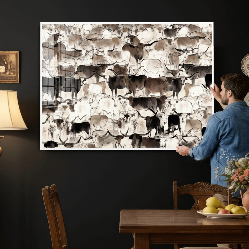 Abstract Texas Longhorn Print, Longhorn Herd Print