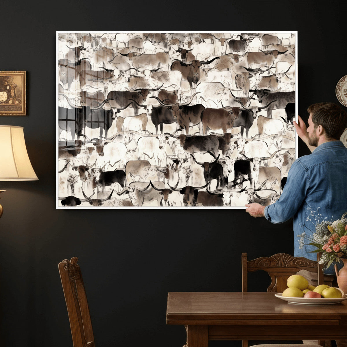 Abstract Texas Longhorn Print, Longhorn Herd Print