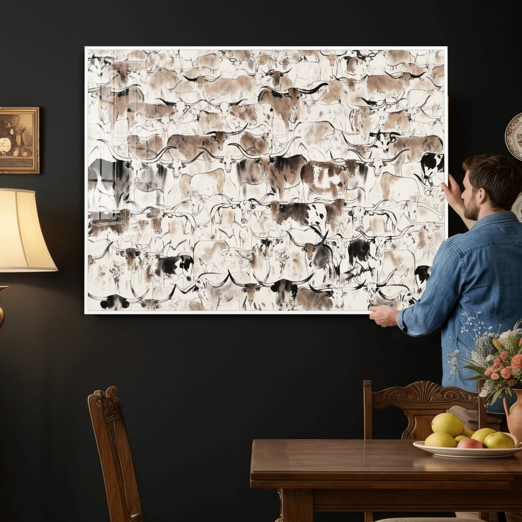 Abstract Texas Cow Canvas Print for Cabin and Western Home Decor