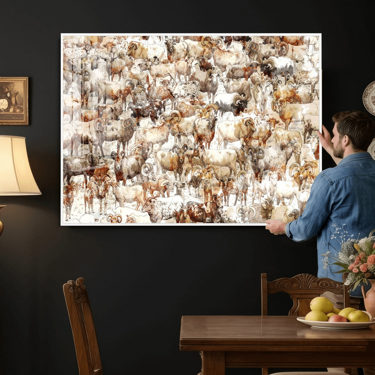 Farmhouse Bighorn Sheep Wall Art Canvas Print